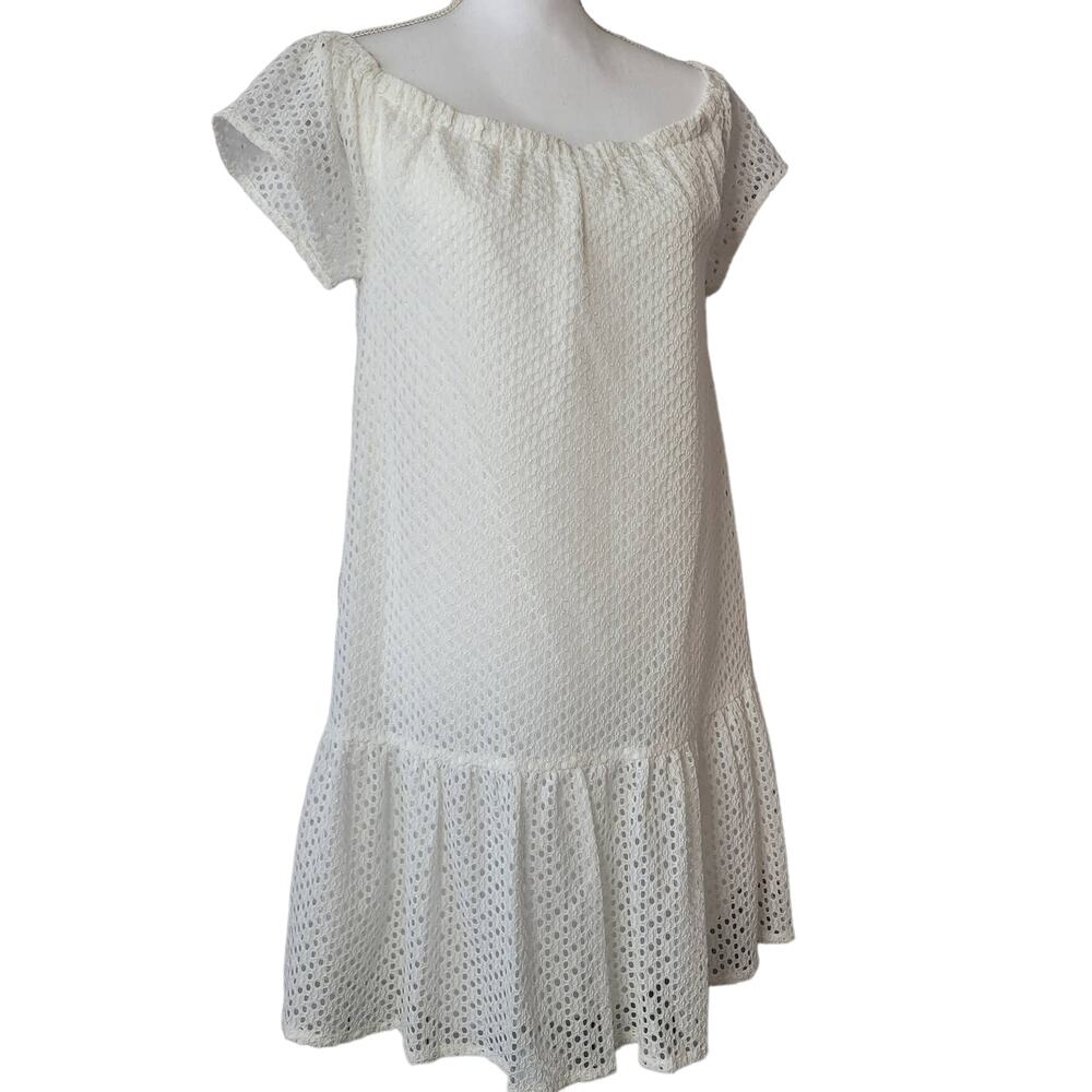 Central Park West Eyelet Dress White Ruffle Hem Cottagecore size L - Picture 8 of 8